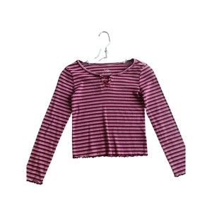 Justice girls Burgundy striped long sleeve t SHIRT maroon 10 Cotton Blend